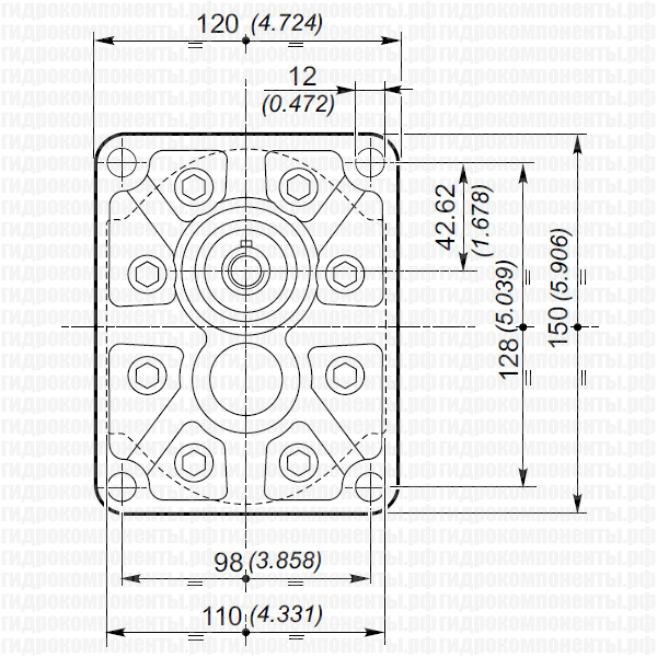 3SPA шестерёнчатый насос третьей группы (19,0 см3 - 61,1 см3), фланец Ø = 50,8 мм, 128x98 мм (Galtech, Италия)